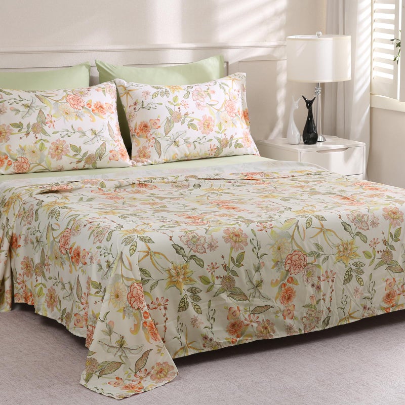 LONAVA Floral Queen Size Bed Sheet Set  6 Piece  Deep Pocket Sage Green Fitted Sheet  Comfy & Breathable Patterned Flat Sheets  100% Brushed Microfiber  Warm Flower Printed - Image 3